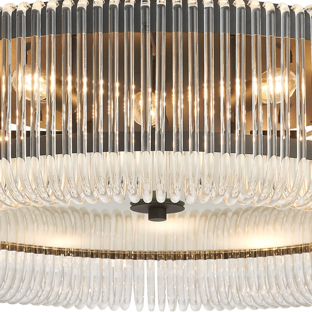 Fabula Hutton Round Flush Ceiling Light – Black & Clear Glass