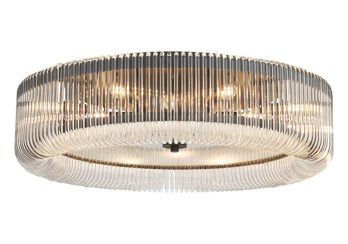 Fabula Hutton Round Flush Ceiling Light – Black & Clear Glass 78 cm