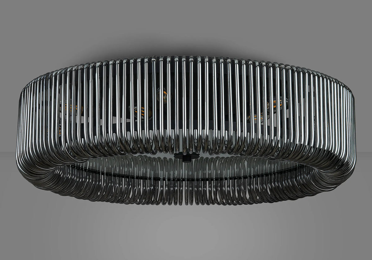 Fabula Hutton Round Flush Ceiling Light – Black & Smoke Glass
