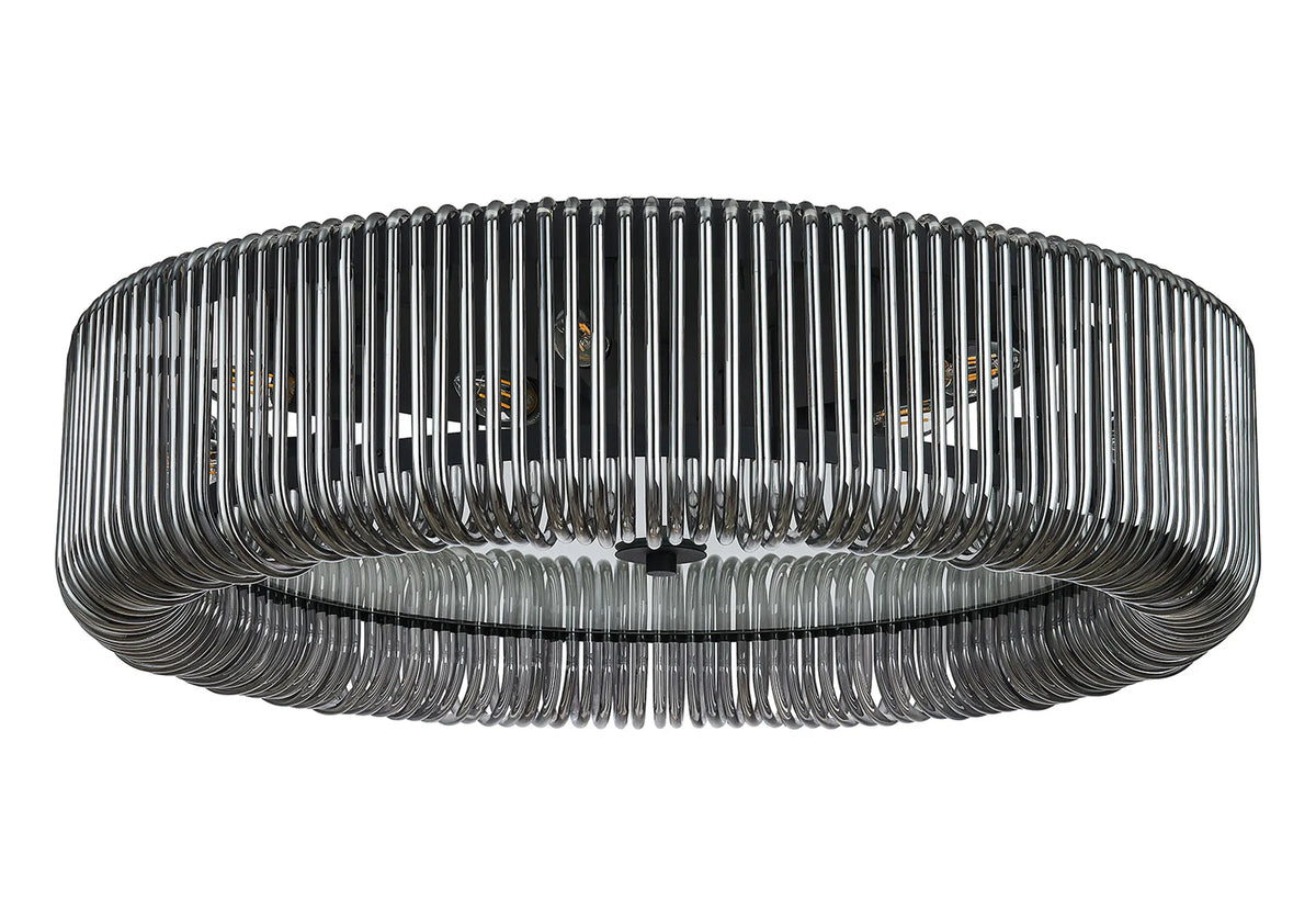 Fabula Hutton Round Flush Ceiling Light – Black & Smoke Glass