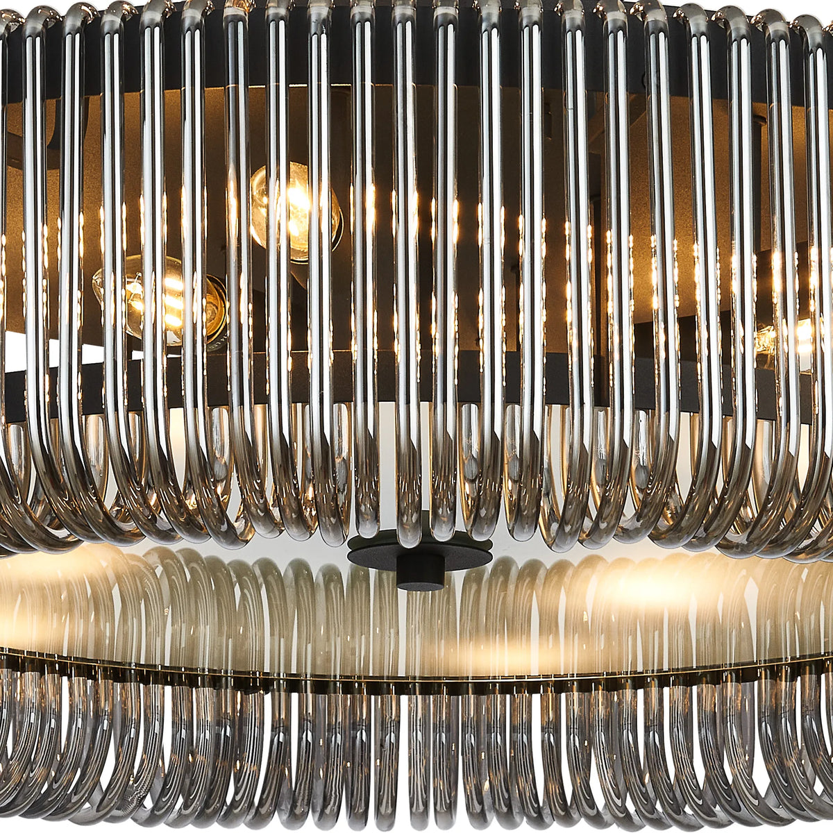 Fabula Hutton Round Flush Ceiling Light – Black & Smoke Glass