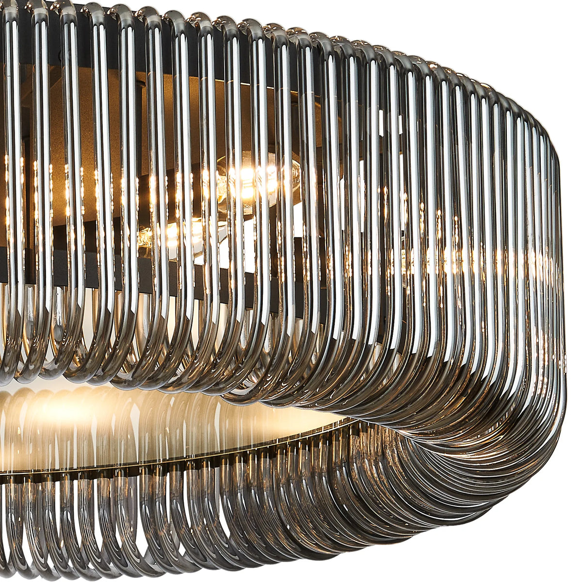 Fabula Hutton Round Flush Ceiling Light – Black & Smoke Glass