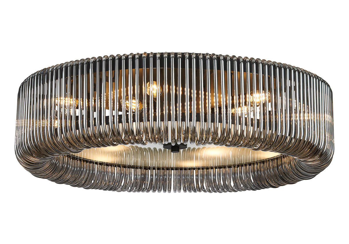 Fabula Hutton Round Flush Ceiling Light – Black & Smoke Glass 78 cm