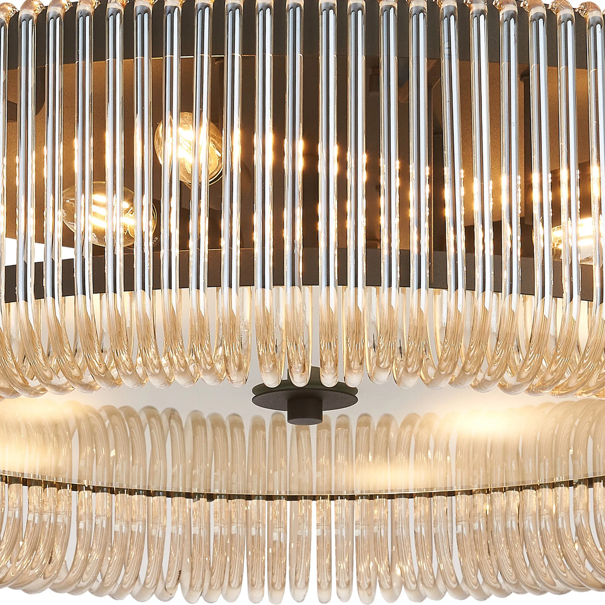 Fabula Hutton Round Flush Ceiling Light – Black & Smoke Brown Glass