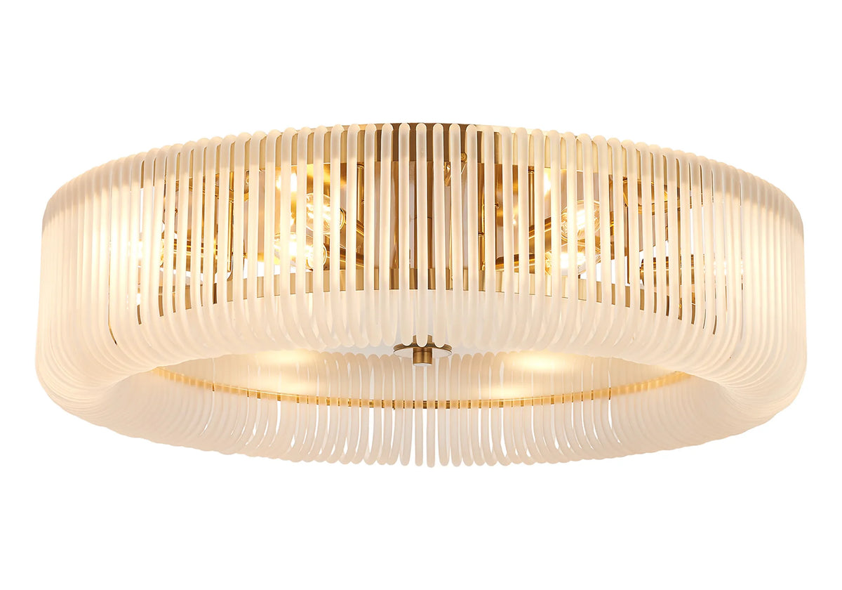 Fabula Hutton Round Flush Ceiling Light – Brass & Frosted Glass 78 cm