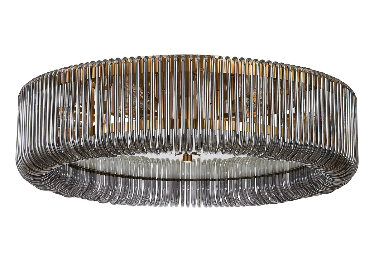 Fabula Hutton Round Flush Ceiling Light – Brass & Smoke Glass