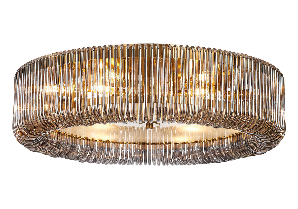 Fabula Hutton Round Flush Ceiling Light – Brass & Smoke Glass 78 cm