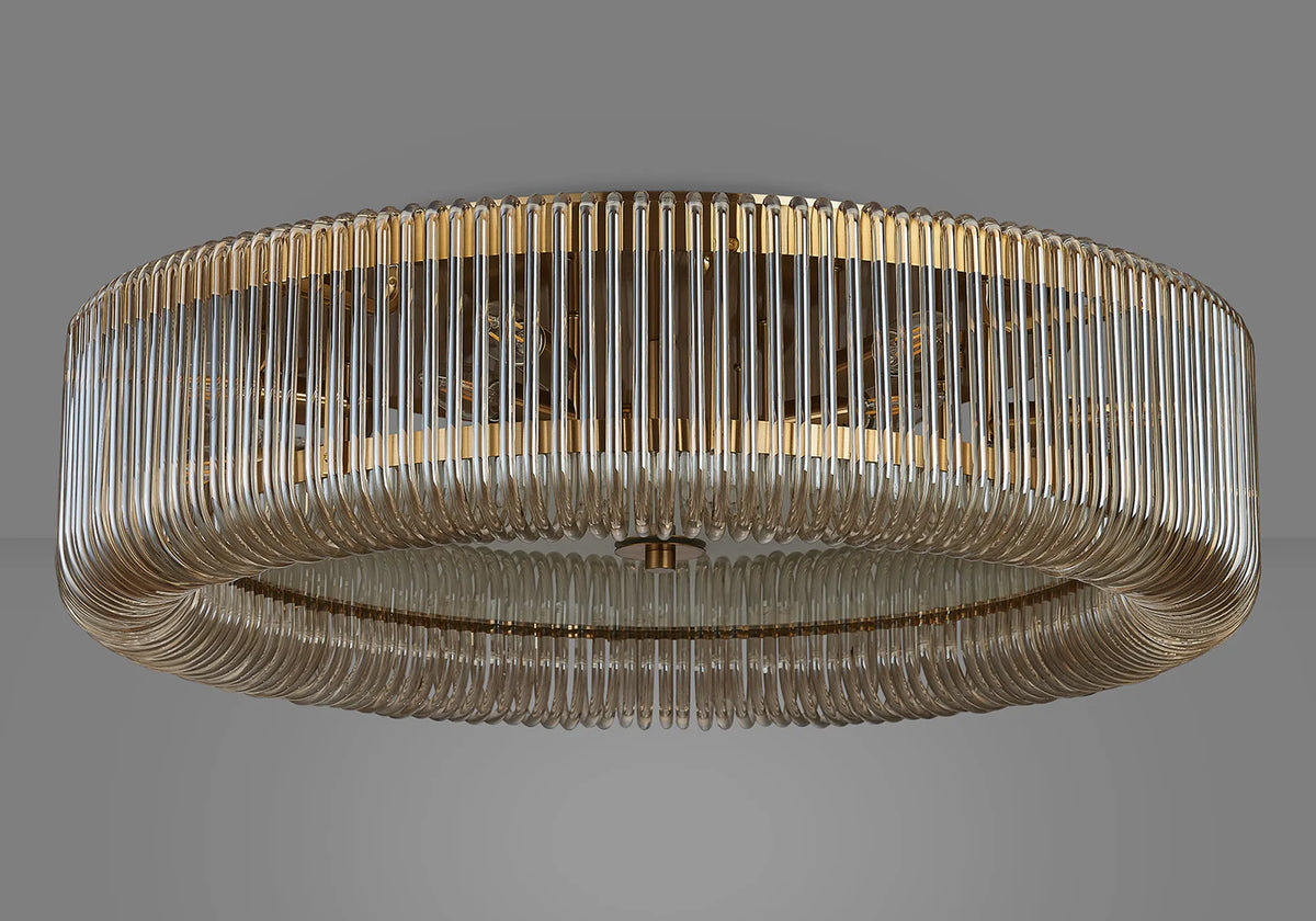 Fabula Hutton Round Flush Ceiling Light – Brass & Smoke Brown Glass