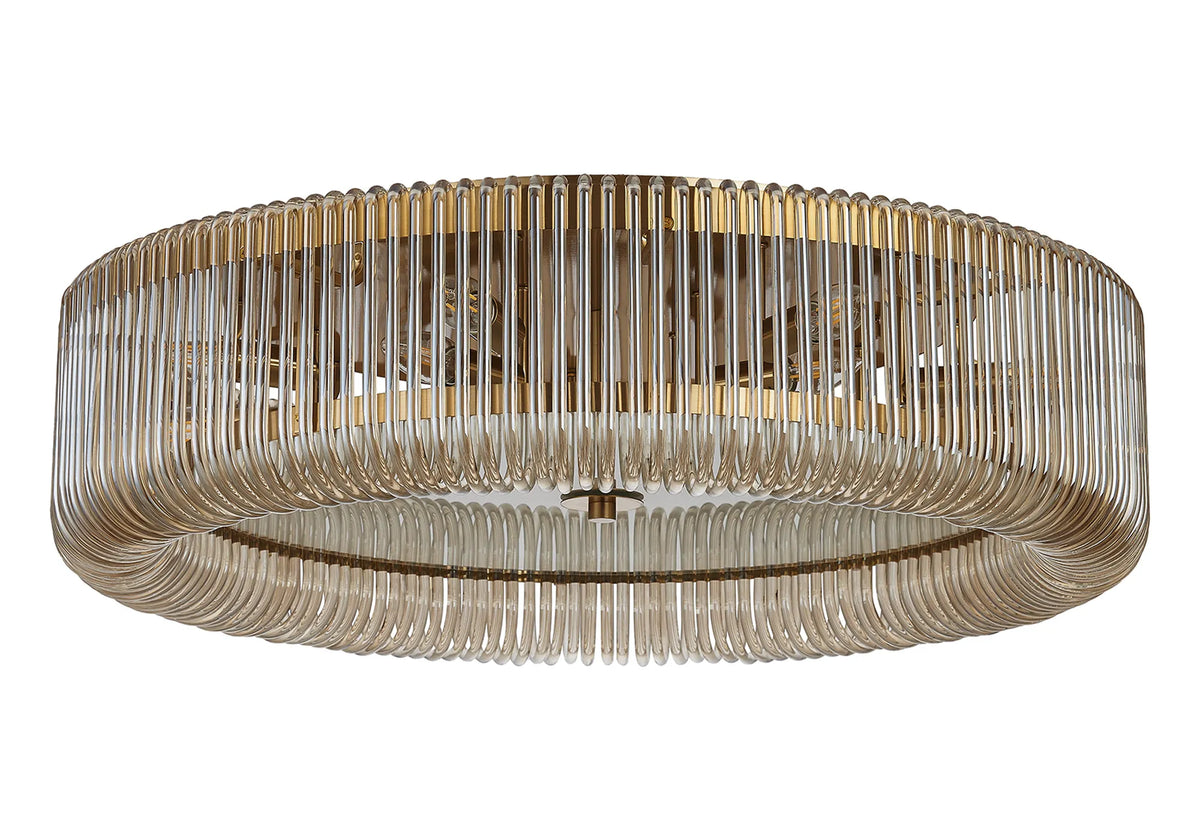 Fabula Hutton Round Flush Ceiling Light – Brass & Smoke Brown Glass