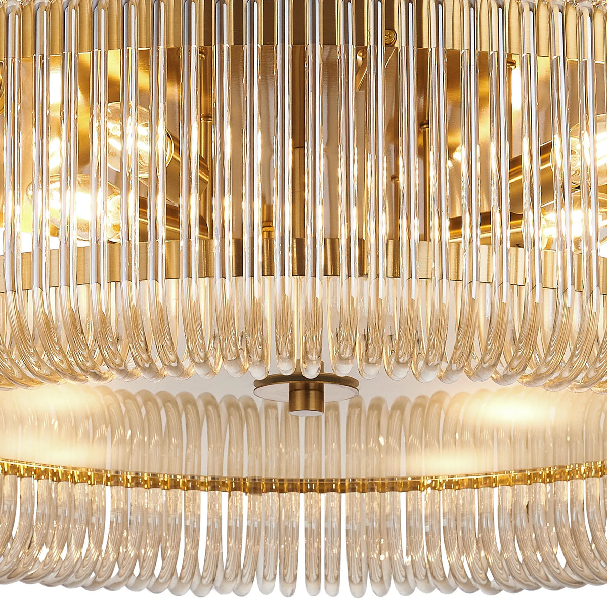 Fabula Hutton Round Flush Ceiling Light – Brass & Smoke Brown Glass