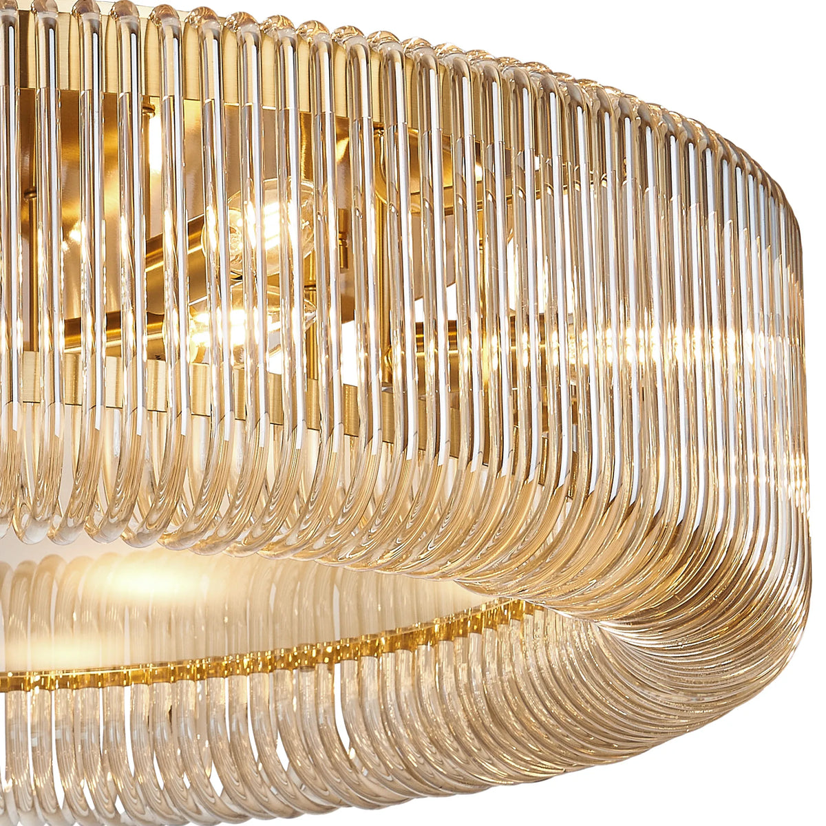 Fabula Hutton Round Flush Ceiling Light – Brass & Smoke Brown Glass