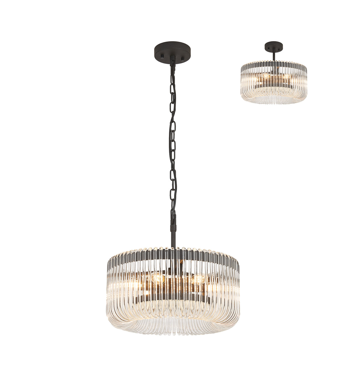 Fabula Hutton Round Pendant Light – 40 cm – Black & Clear Glass 40 cm