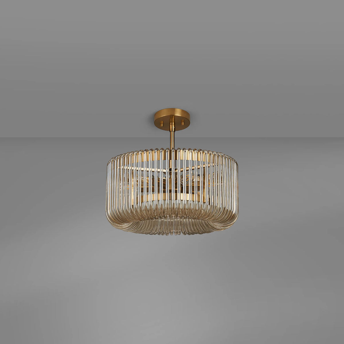 Fabula Hutton Round Pendant Light – 40 cm – Brass & Smoke Brown Glass