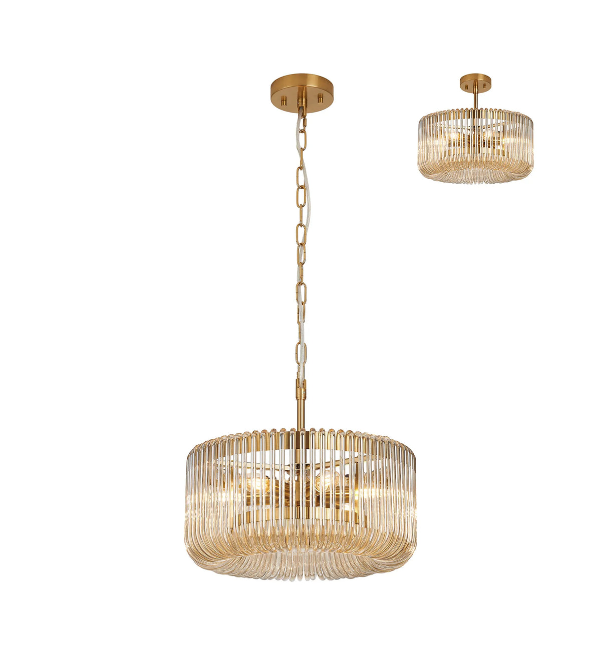 Fabula Hutton Round Pendant Light – 40 cm – Brass & Smoke Brown Glass 40 cm