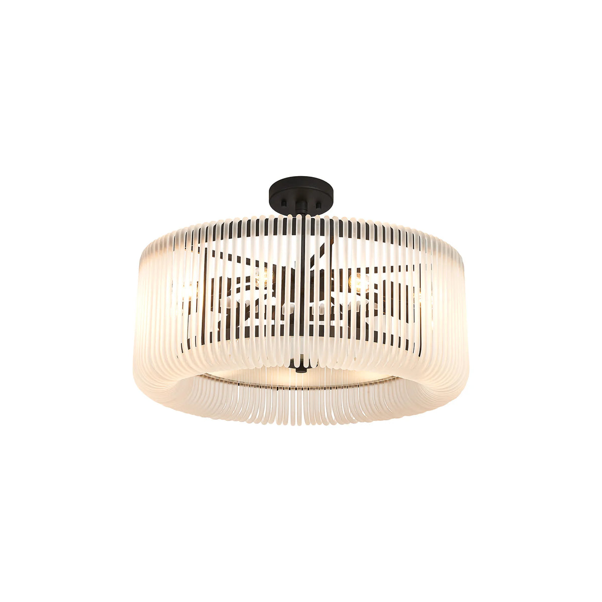 Fabula Hutton Round /Semi Pendant Light – Black & Frosted Glass
