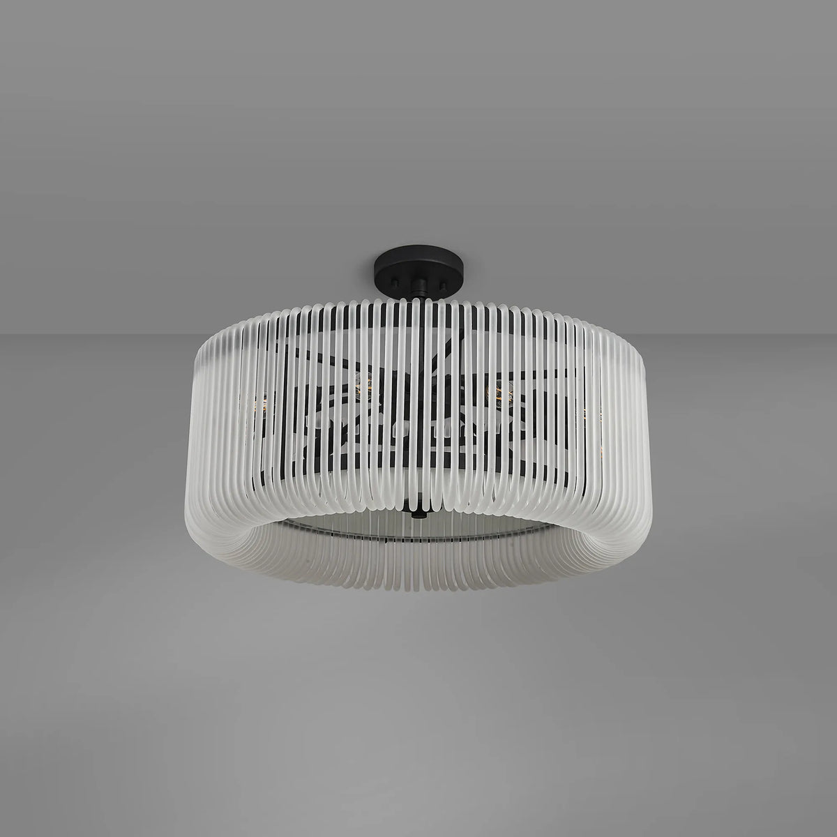 Fabula Hutton Round /Semi Pendant Light – Black & Frosted Glass