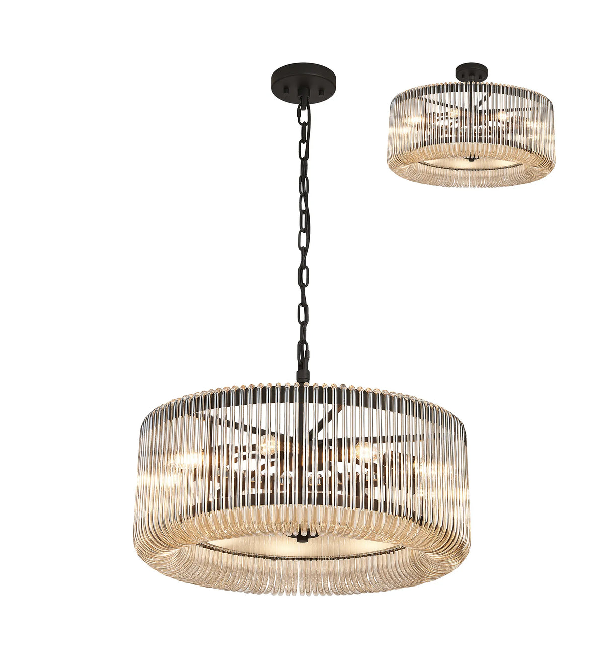 Fabula Hutton Round /Semi Pendant Light – Black & Smoke Brown Glass 60 cm