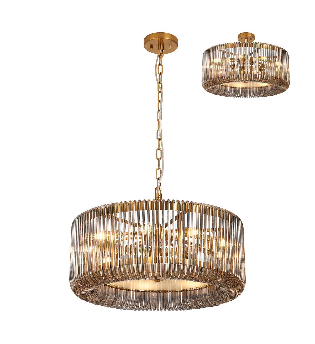 Fabula Hutton Round /Semi Pendant Light – Brass & Smoke Glass 60 cm