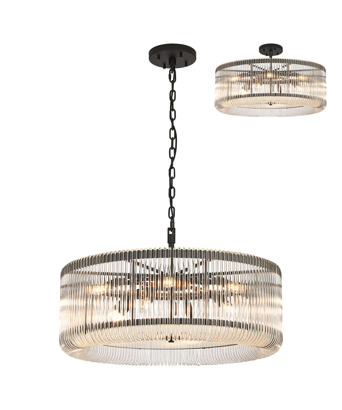 Fabula Hutton Round /Semi Pendant Light – Black & Clear Glass 78 cm