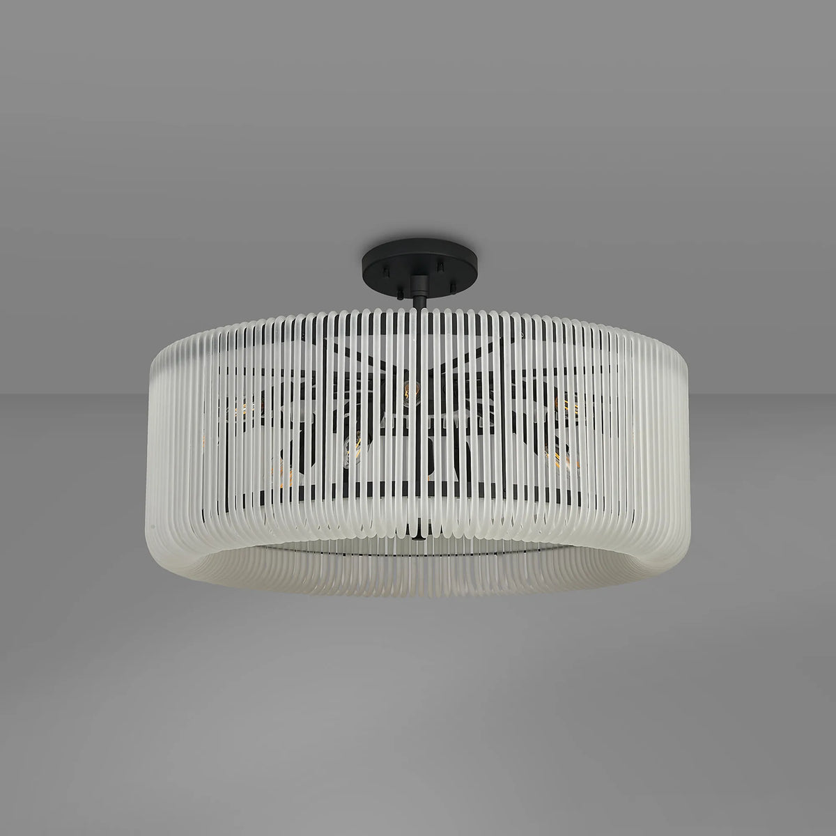 Fabula Hutton Round /Semi Pendant Light – Black & Frosted Glass