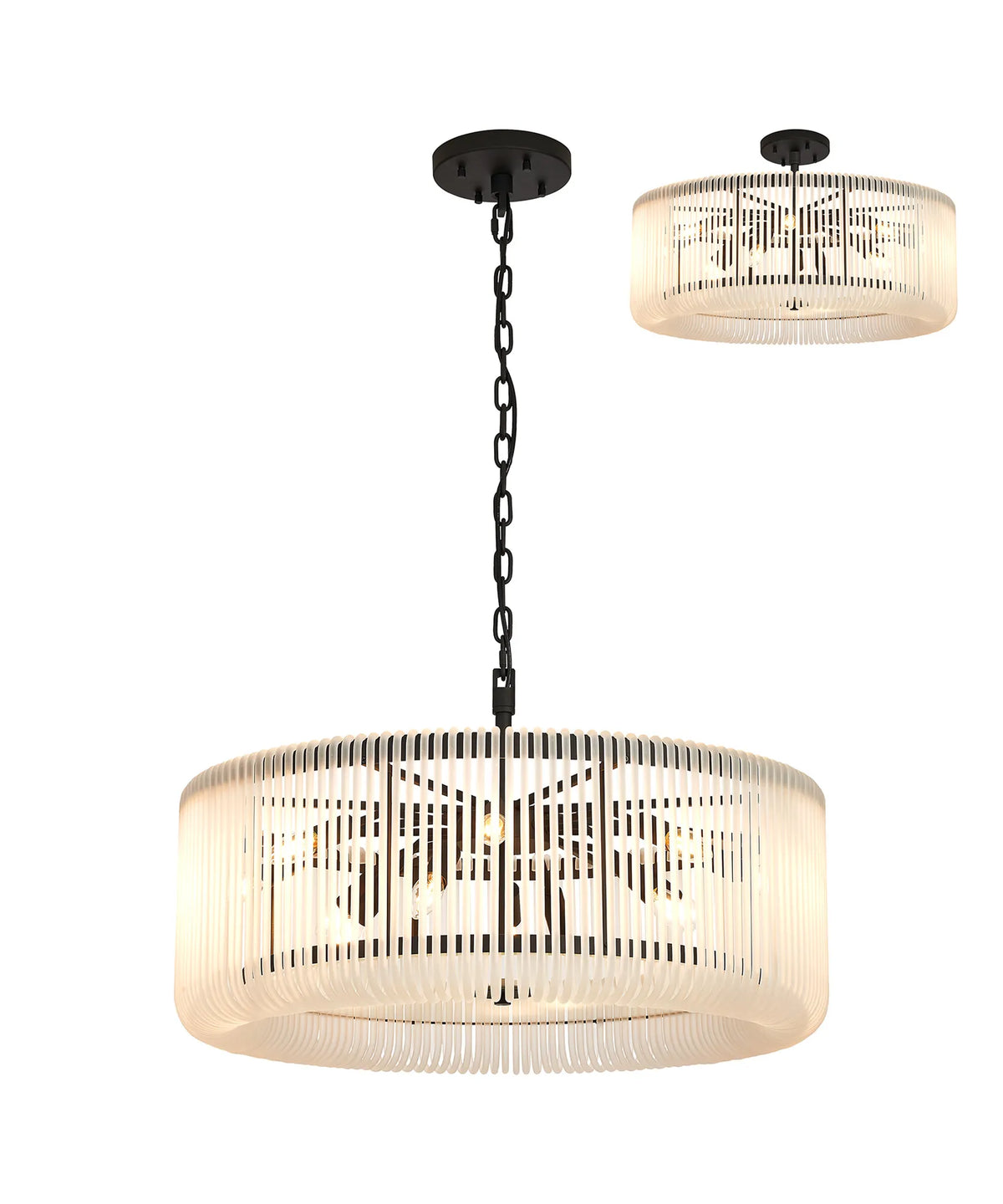 Fabula Hutton Round /Semi Pendant Light – Black & Frosted Glass 78 cm