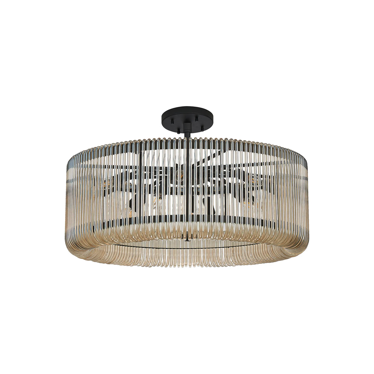 Fabula Hutton Round /Semi Pendant Light – Black & Smoke Brown Glass