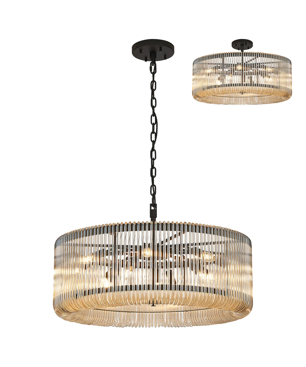 Fabula Hutton Round /Semi Pendant Light – Black & Smoke Brown Glass 78 cm