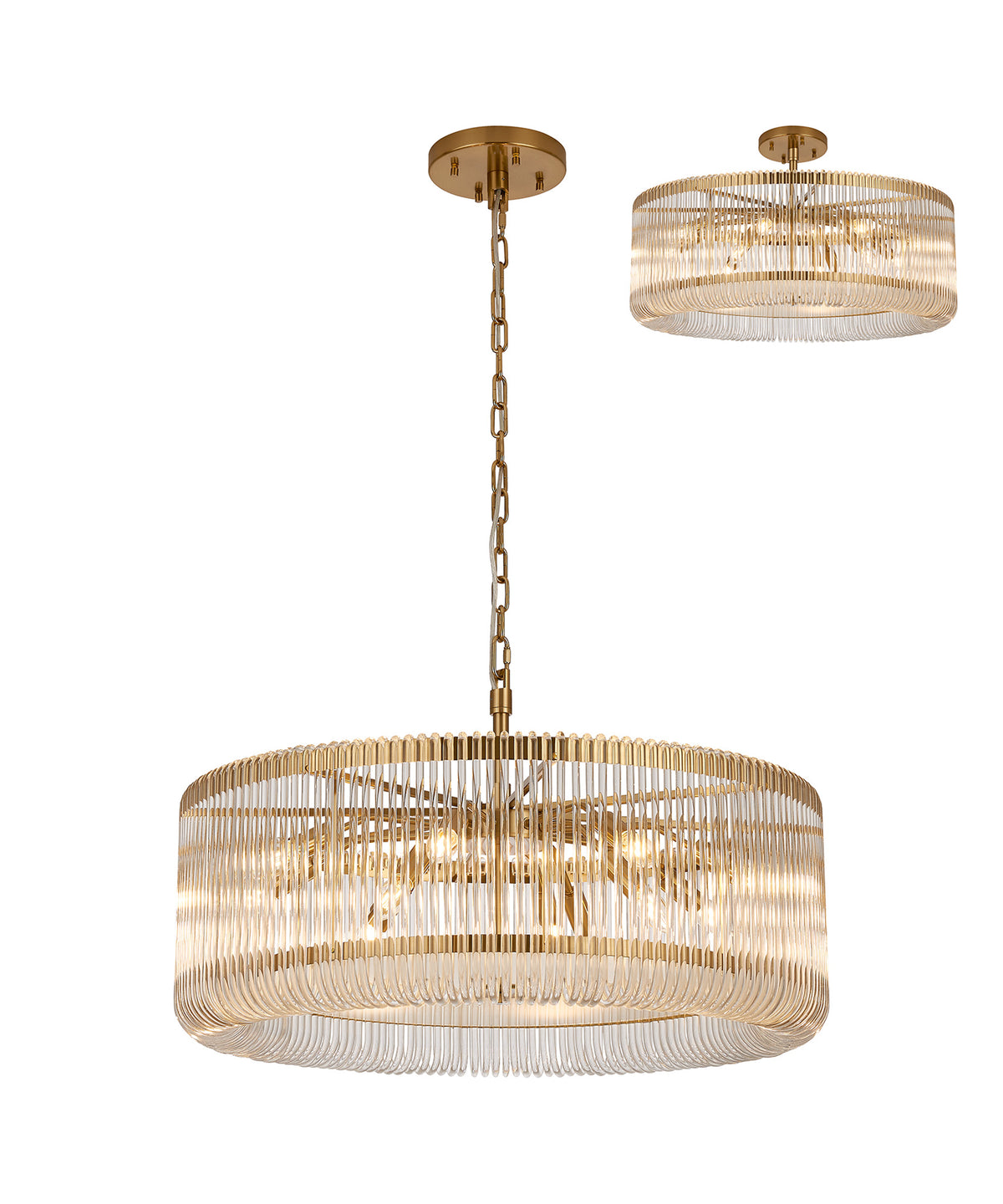 Fabula Hutton Round /Semi Pendant Light – Brass & Clear Glass 78 cm