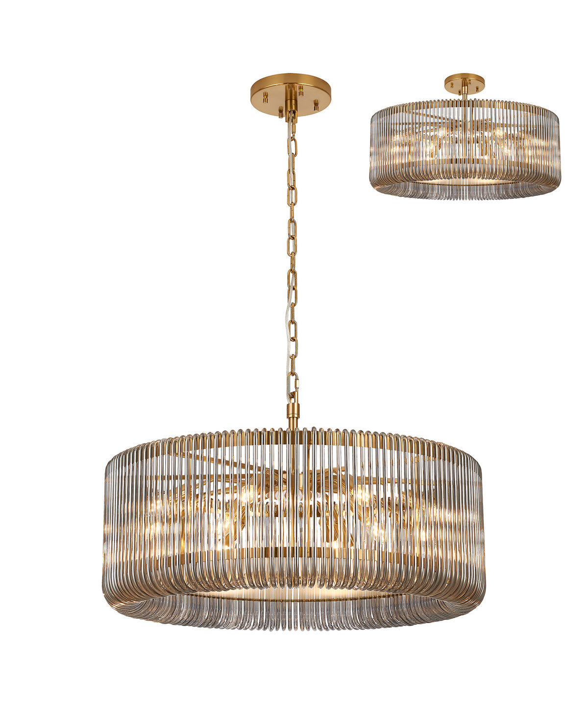 Fabula Hutton Round /Semi Pendant Light – Brass & Smoke Glass 78 cm