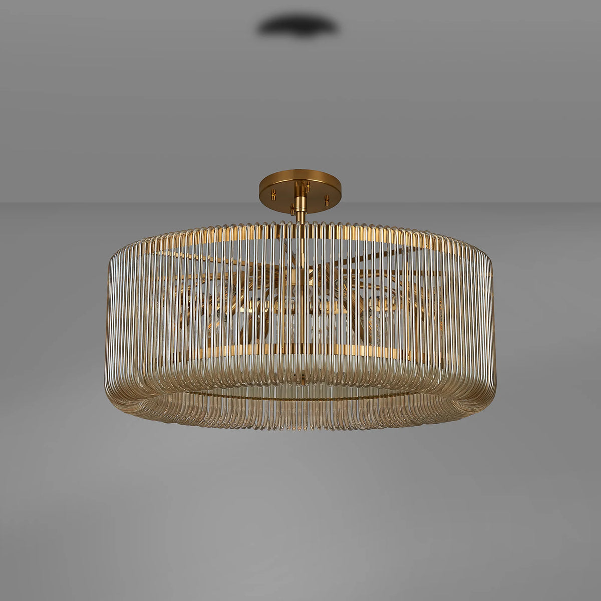 Fabula Hutton Round /Semi Pendant Light – Brass & Smoke Brown Glass