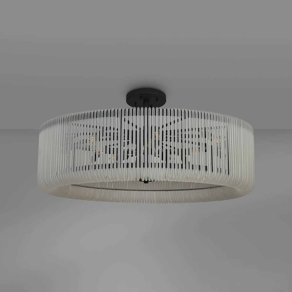 Fabula Hutton Round /Semi Pendant Light – Black & Frosted Glass