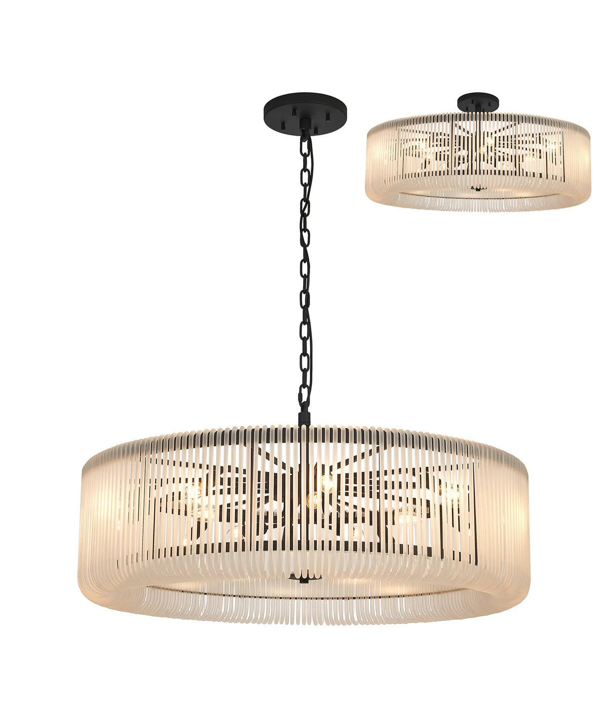 Fabula Hutton Round /Semi Pendant Light – Black & Frosted Glass 100 cm