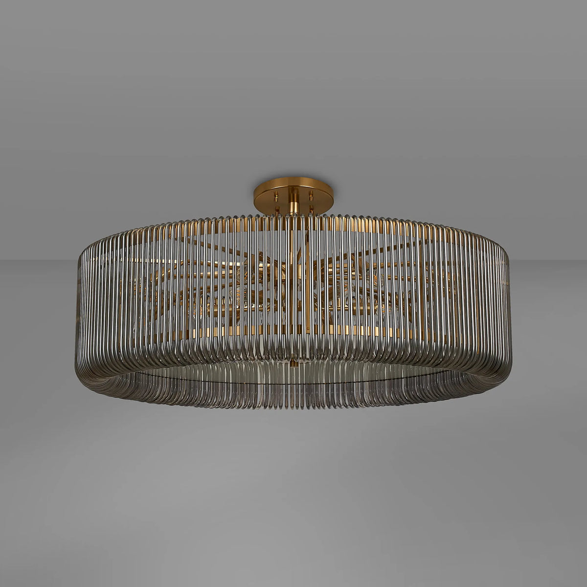 Fabula Hutton Round /Semi Pendant Light – Brass & Smoke Glass