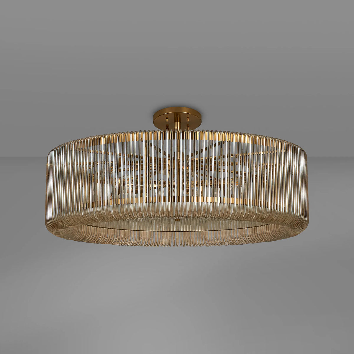 Fabula Hutton Round /Semi Pendant Light – Brass & Smoke Brown Glass