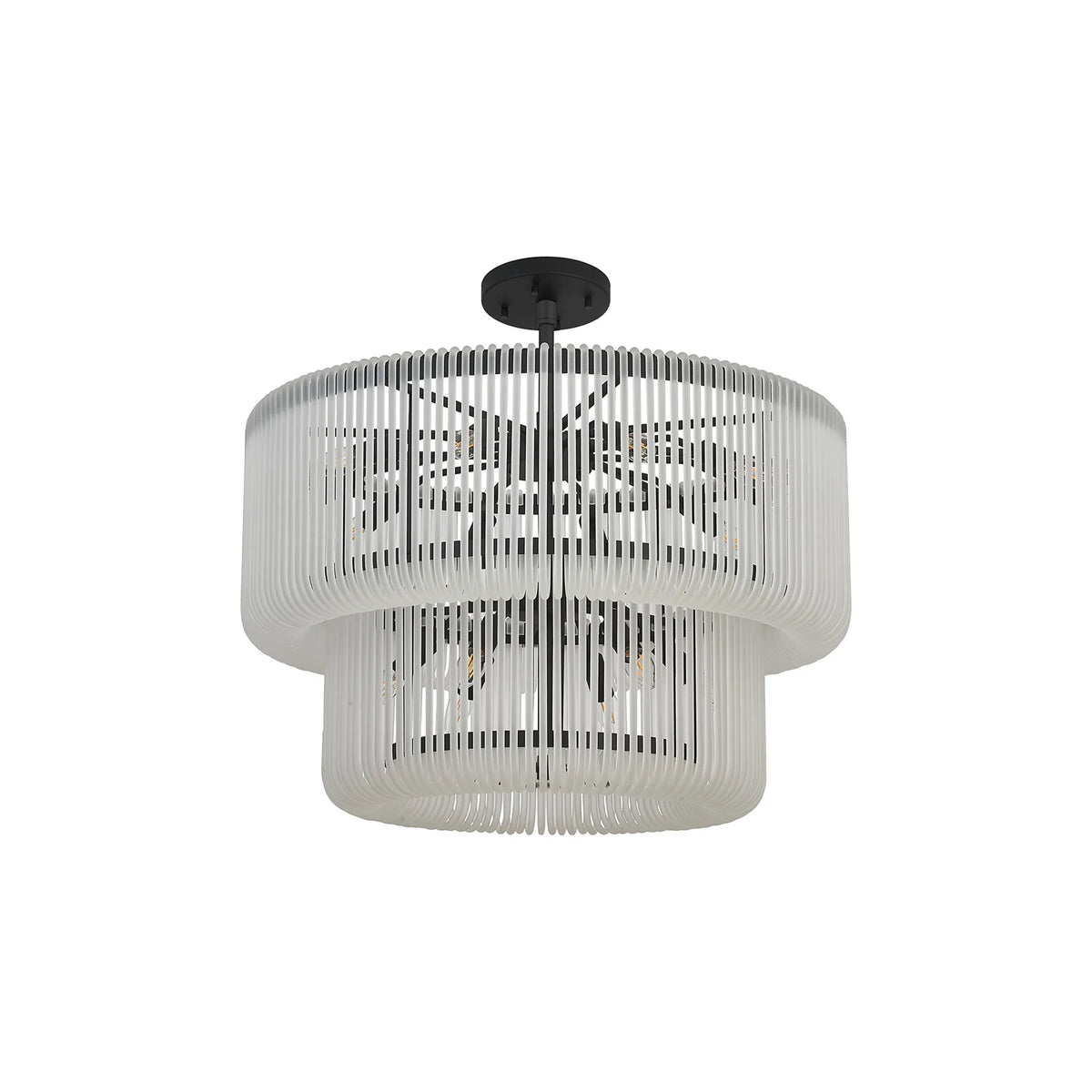 Fabula Hutton 2 Tier Round /Semi Pendant Light – 78 cm – Black & Frosted Glass