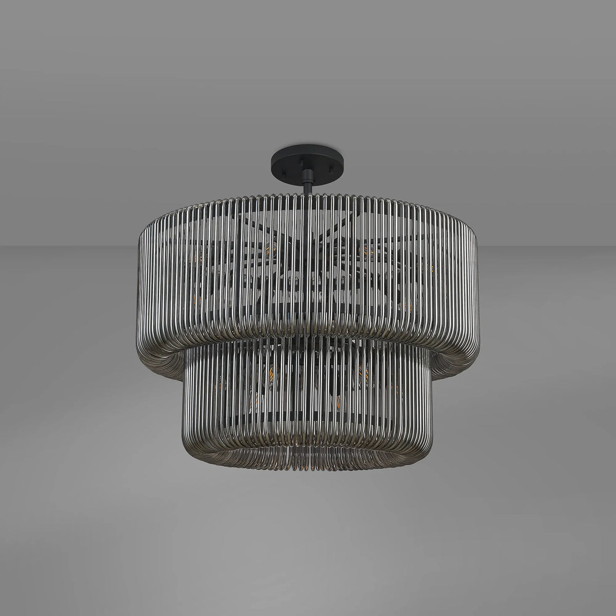 Fabula Hutton 2 Tier Round /Semi Pendant Light – 78 cm – Black & Smoke Glass