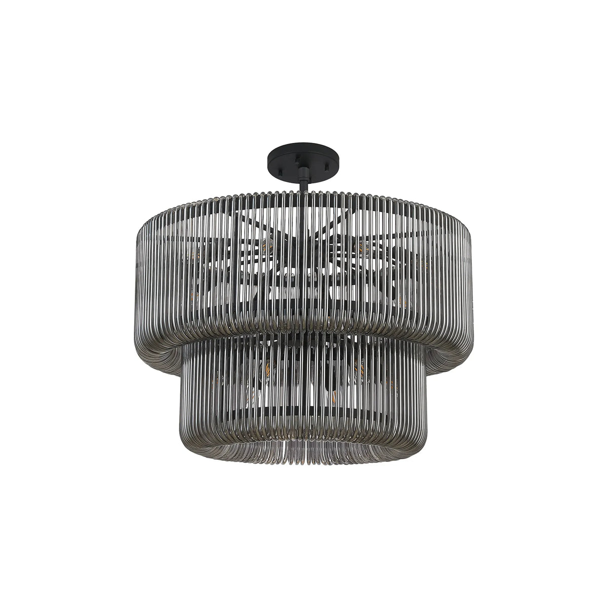 Fabula Hutton 2 Tier Round /Semi Pendant Light – 78 cm – Black & Smoke Glass