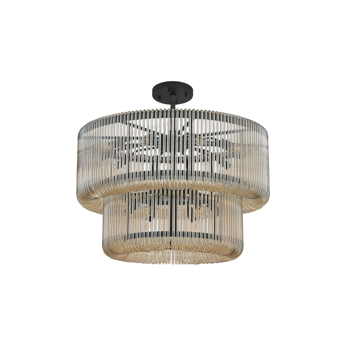 Fabula Hutton 2 Tier Round /Semi Pendant Light – 78 cm – Black & Smoke Brown Glass
