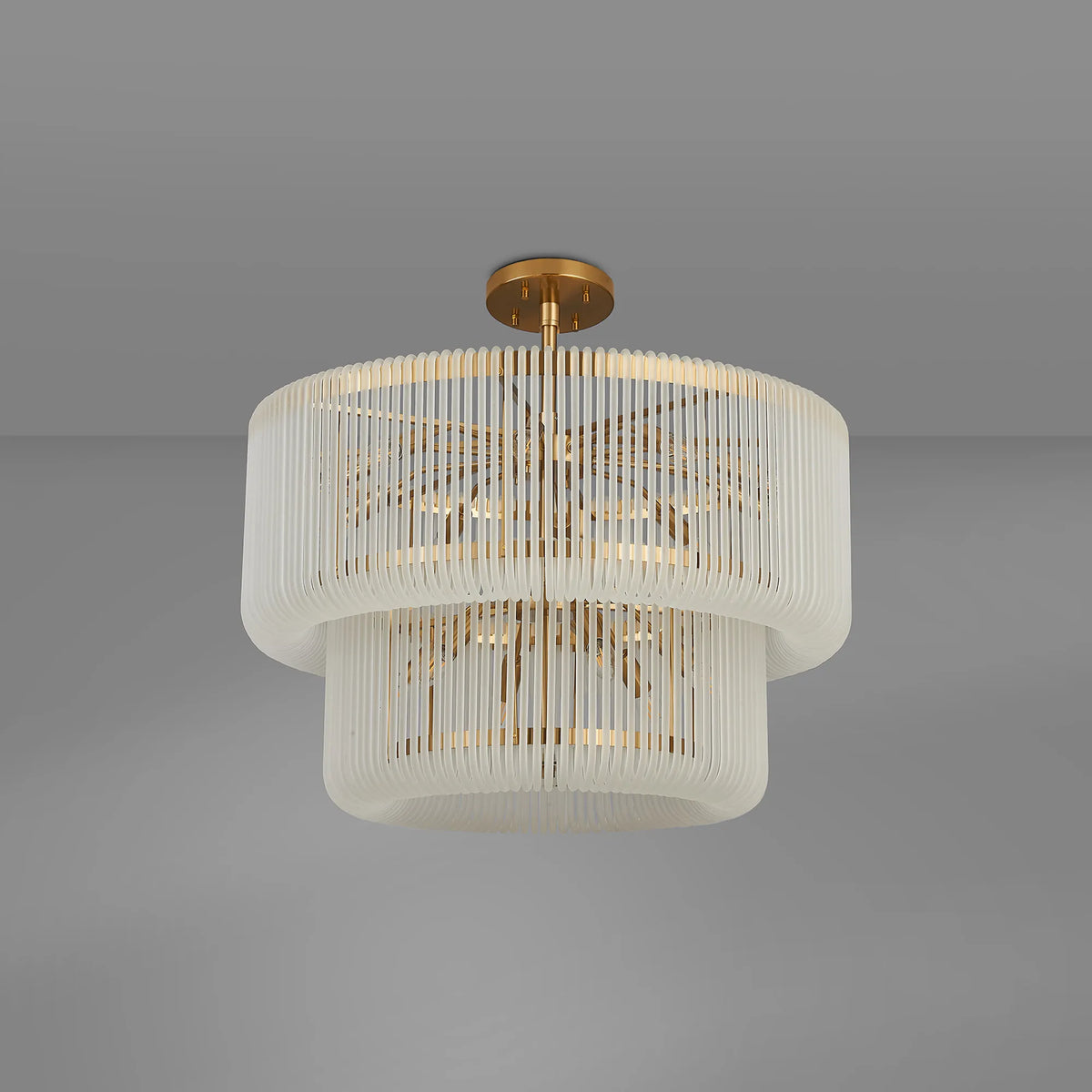 Fabula Hutton 2 Tier Round /Semi Pendant Light – 78 cm – Brass & Frosted Glass