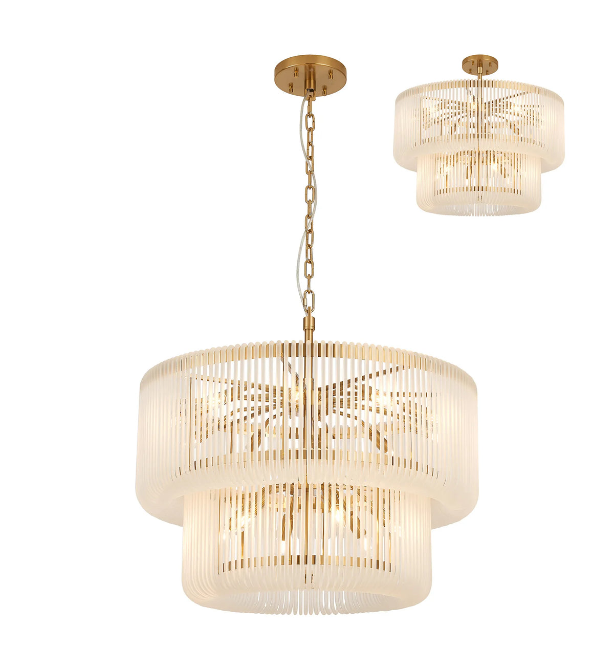 Fabula Hutton 2 Tier Round /Semi Pendant Light – 78 cm – Brass & Frosted Glass 78 cm
