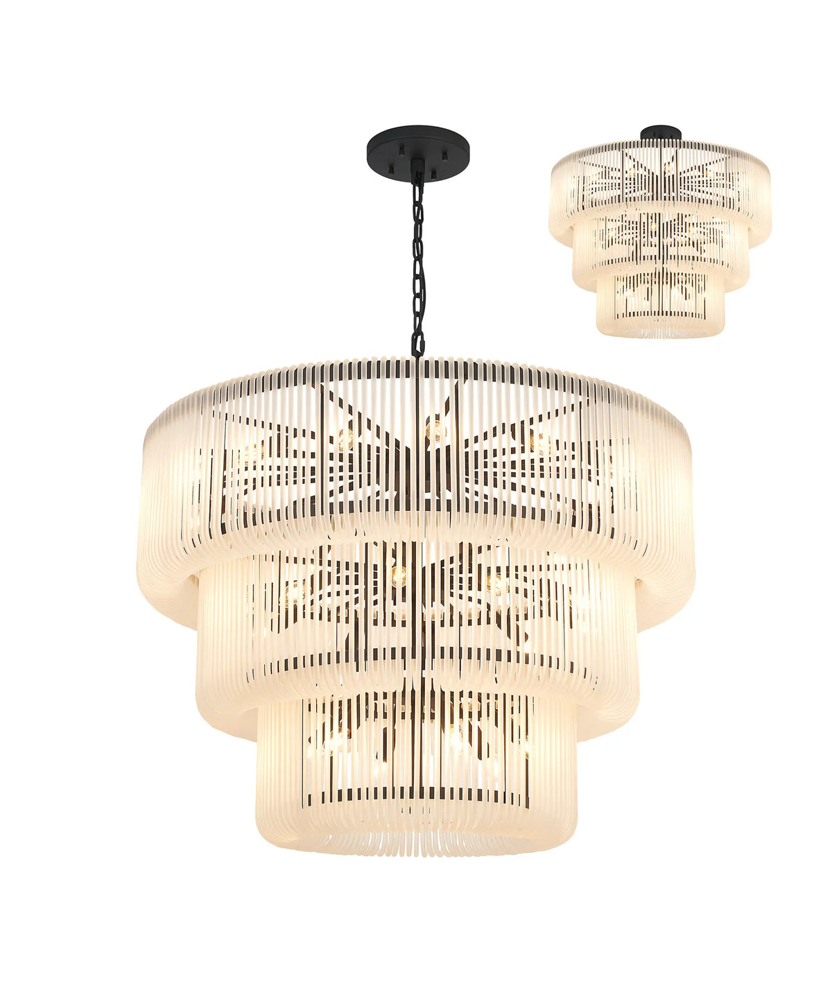 Fabula Hutton Pendant Light – 100 cm – Black & Frosted Glass 100 cm
