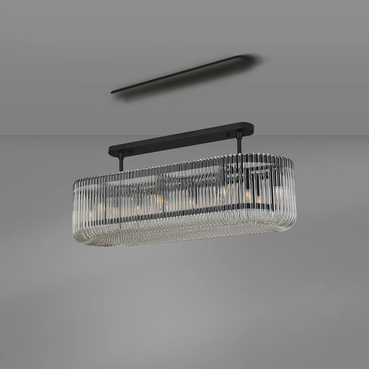 Fabula Hutton 100 x Oval Linear /Semi Pendant Light – 100 cm – Black & Clear Glass