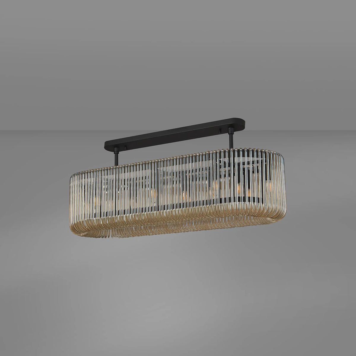 Fabula Hutton 100 x Oval Linear /Semi Pendant Light – 100 cm – Black & Smoke Brown Glass