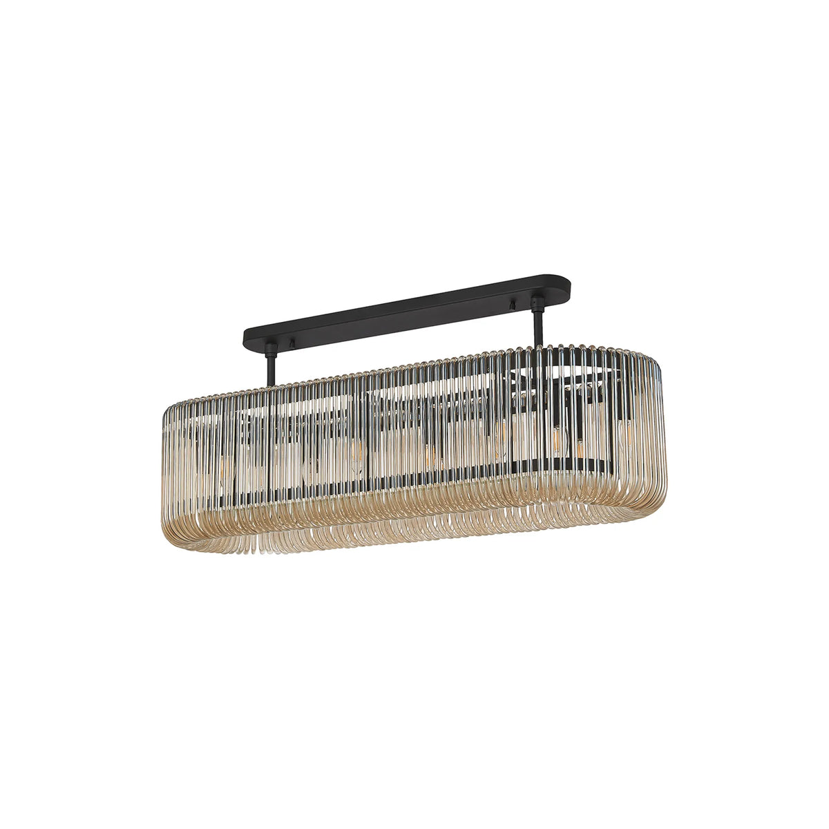 Fabula Hutton 100 x Oval Linear /Semi Pendant Light – 100 cm – Black & Smoke Brown Glass