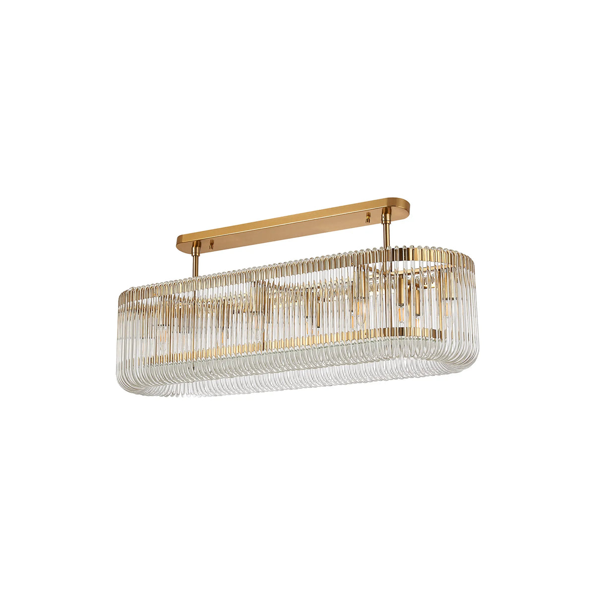 Fabula Hutton 100 x Oval Linear /Semi Pendant Light – 100 cm – Brass & Clear Glass