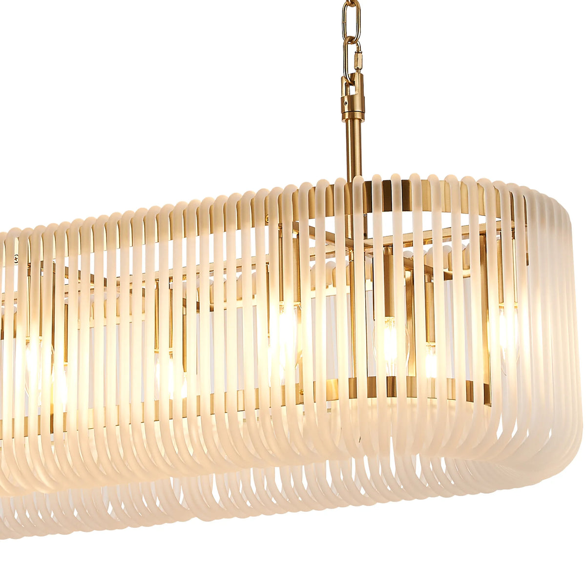 Fabula Hutton 100 x Oval Linear /Semi Pendant Light – 100 cm – Brass & Frosted Glass