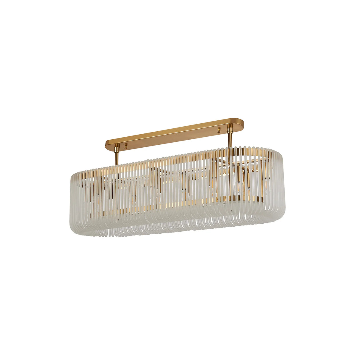 Fabula Hutton 100 x Oval Linear /Semi Pendant Light – 100 cm – Brass & Frosted Glass