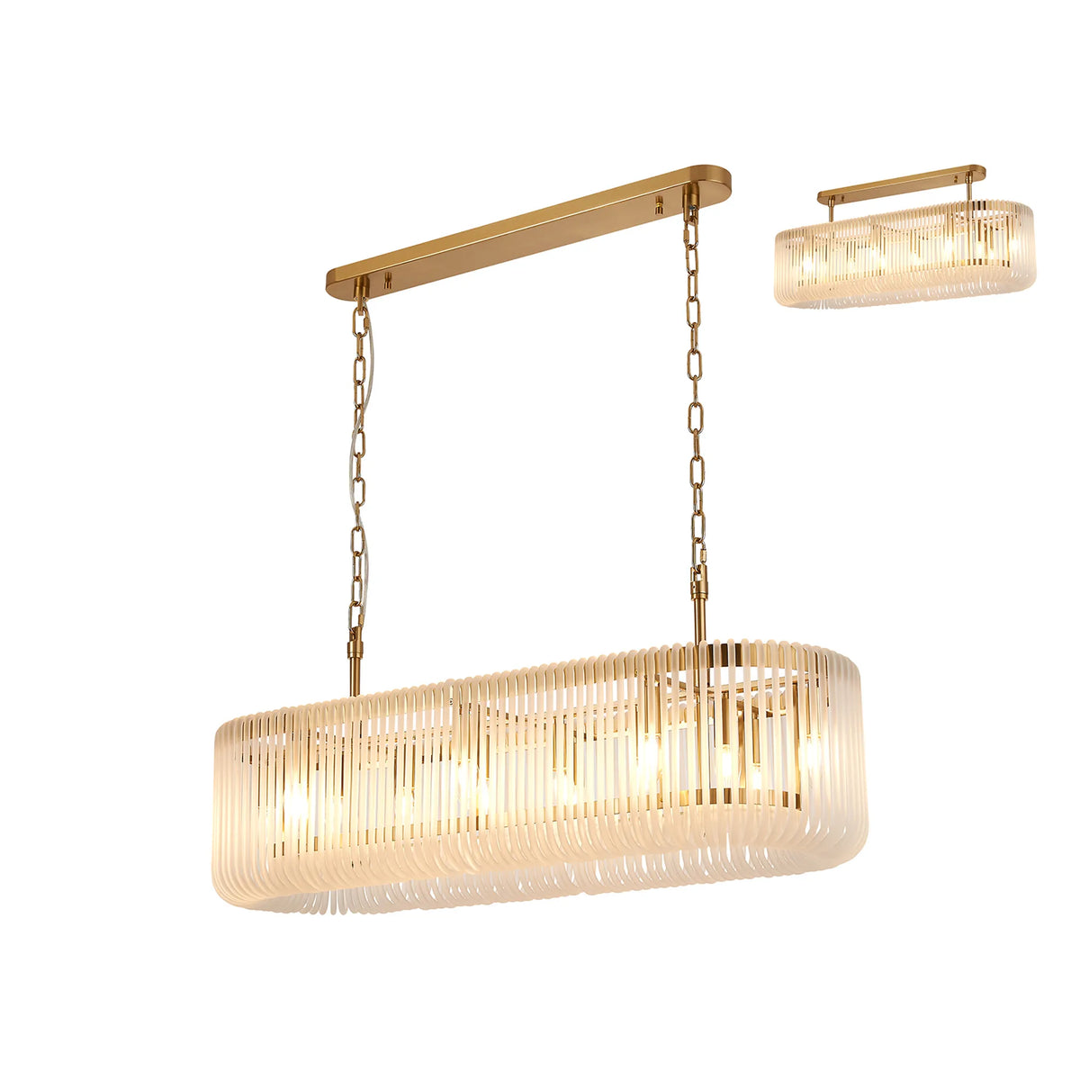 Fabula Hutton 100 x Oval Linear /Semi Pendant Light – 100 cm – Brass & Frosted Glass 100 cm
