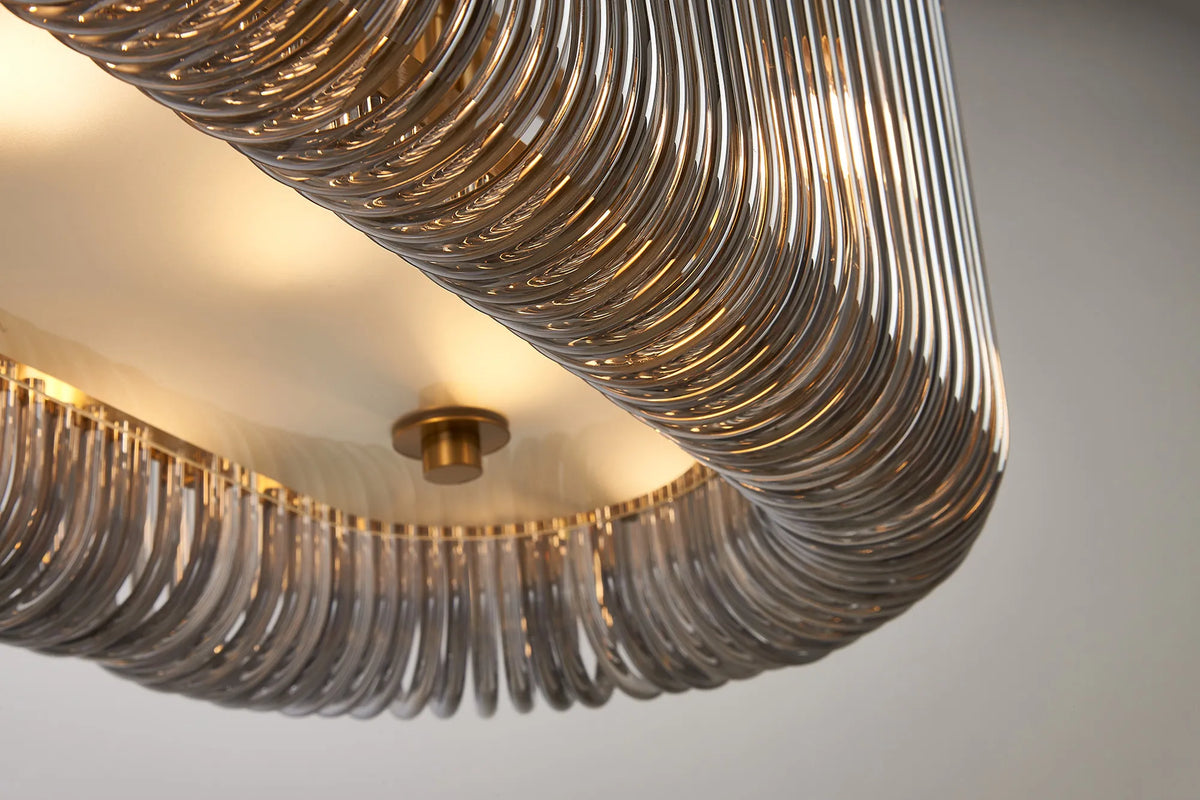 Fabula Hutton 100 x Oval Linear /Semi Pendant Light – 100 cm – Brass & Smoke Glass