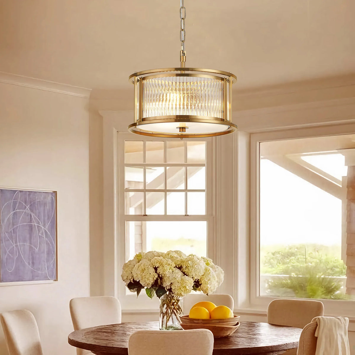 Fabula Jennifer Round Flush/Semi / Convertible Pendant Light – Brass & Clear Glass